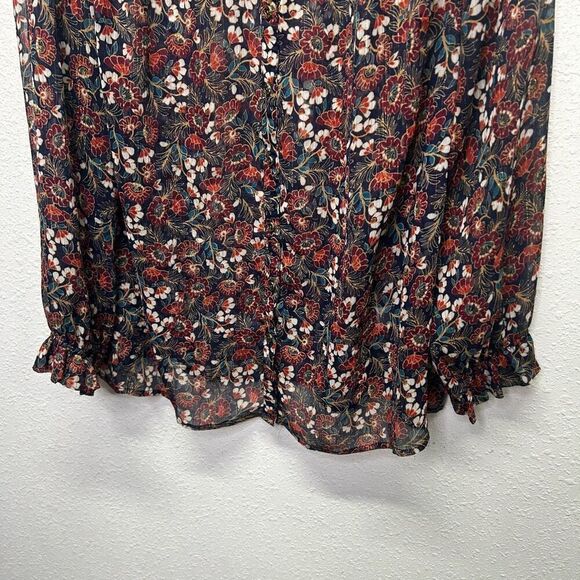 Dress Barn Women's Shimmer Floral Button Up Multicolor Long Sleeve Top 2X - Picture 3 of 15